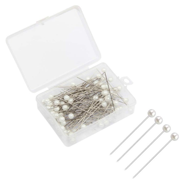FeiHong 100 Pieces Corsage Pins Round Faux Pearl Head Pins Wedding Bouquet Pins Floral Bouquet Pins White Straight Pins for Sewing Craft Wedding Decorations - Image 1